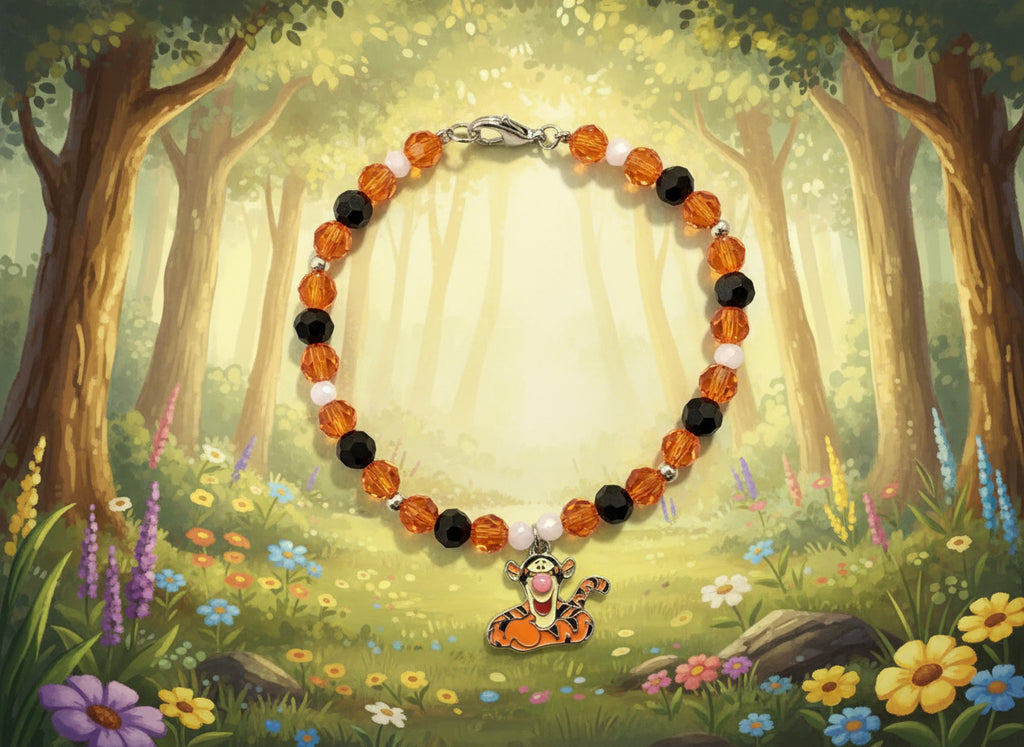 Beaded bracelet with a monkey charm on a black background