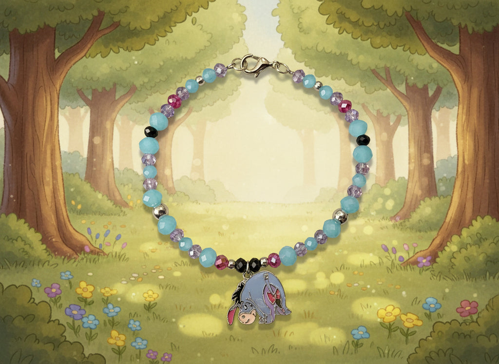 Beaded bracelet with a charm on a brown background