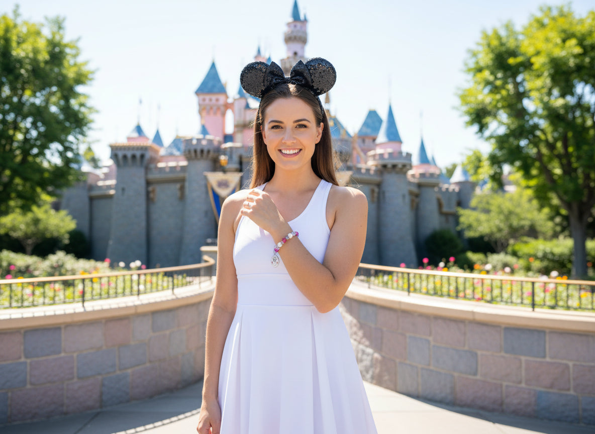 Beaded bracelet with a pendant on a black background