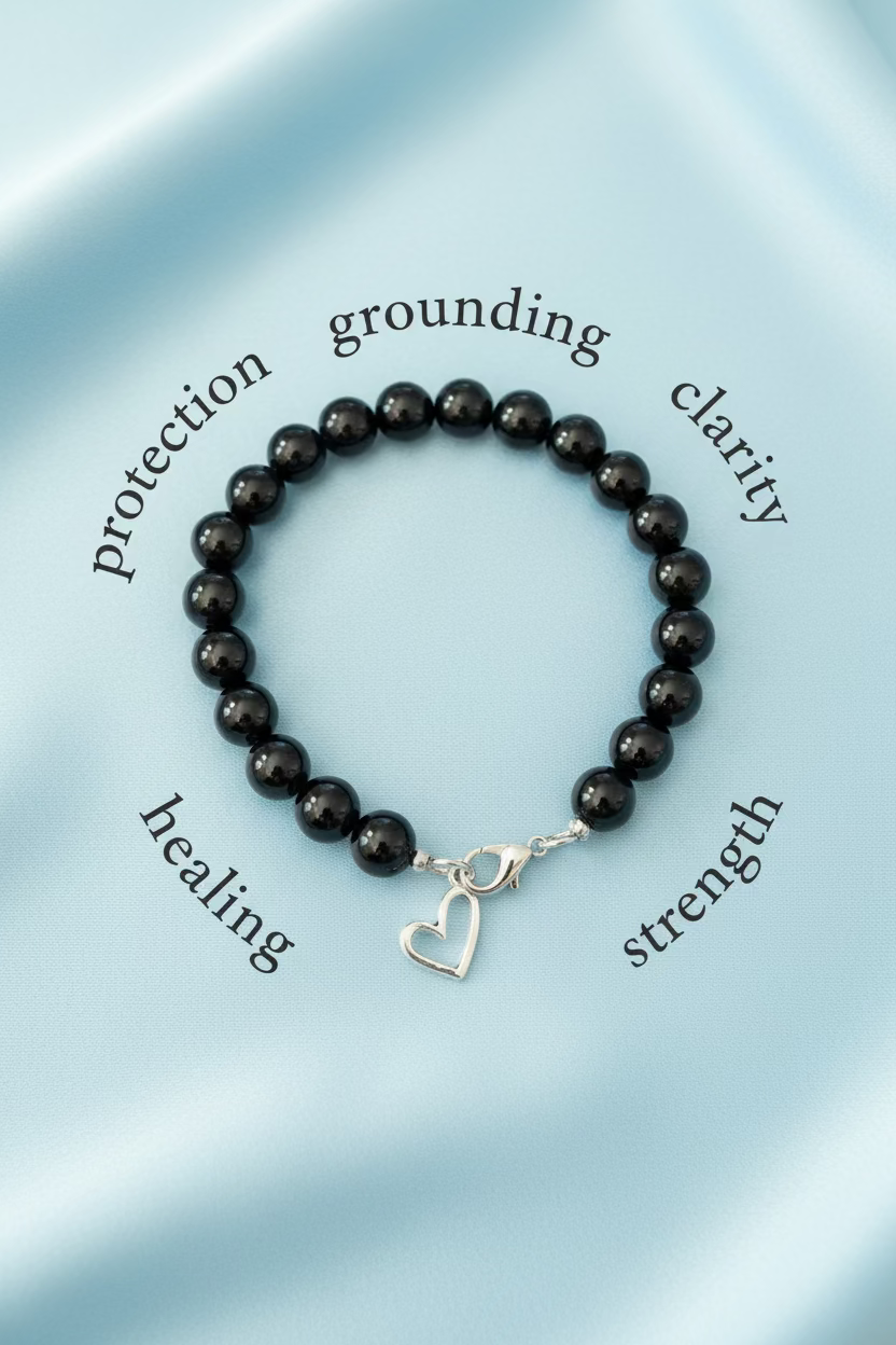 Black Obsidian - Stone of Truth Heart Charm Bracelet