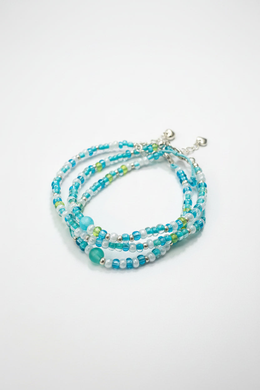 Beach Scene Beaded Adjustable Bracelet with Silver Accents