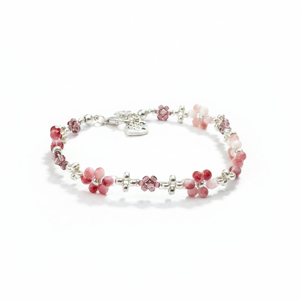 Merlot Ombré Flowers Crystal Bead Adjustable Bracelet