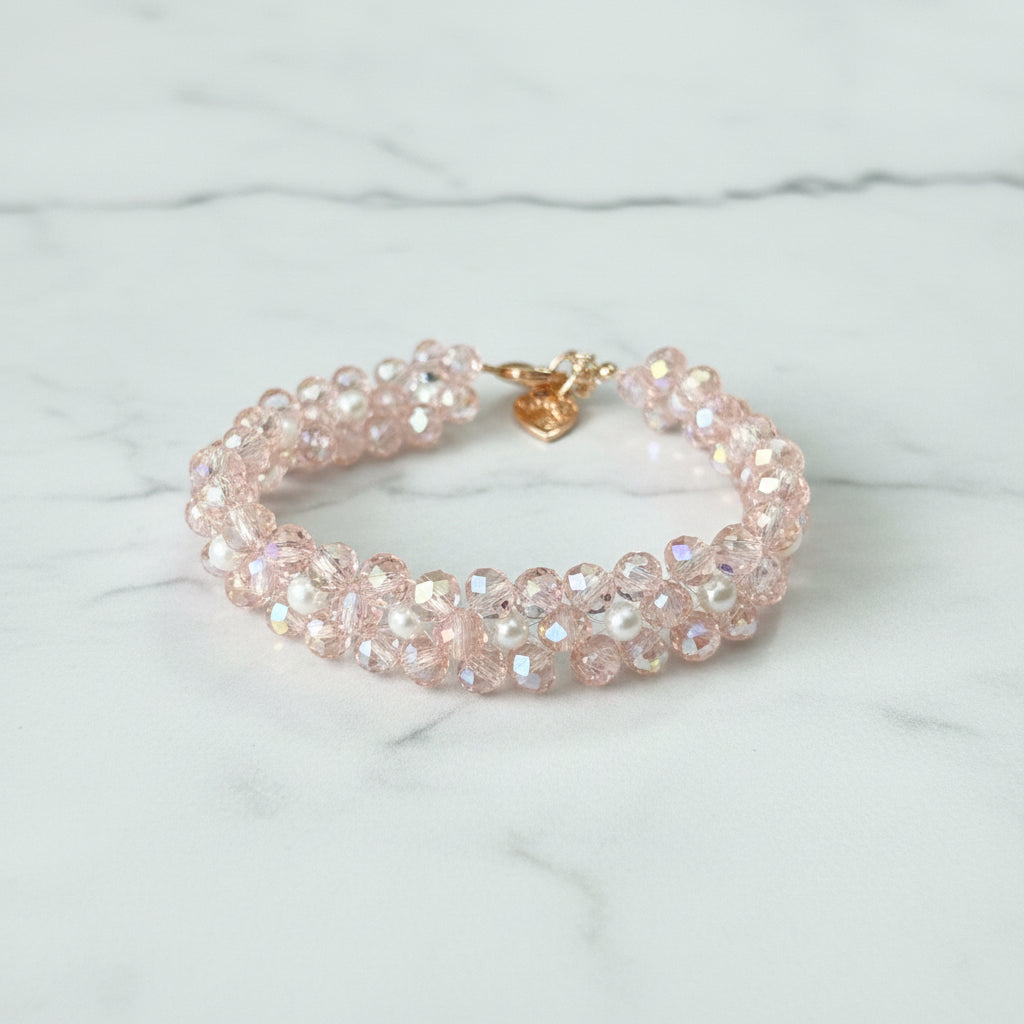 Pink Crystal and Pearl Adjustable Bracelet