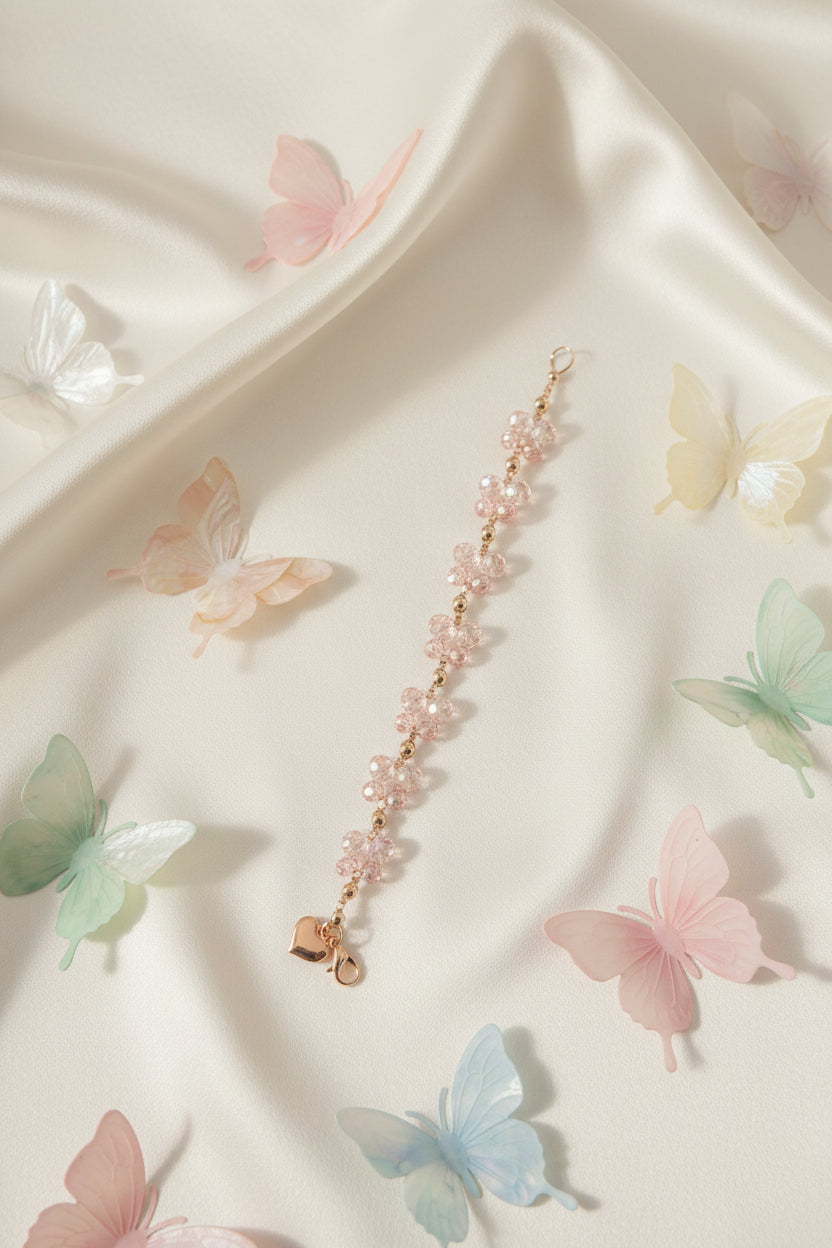 Rose Butterflies - Rose Gold and Pink Crystal Beaded Bracelet