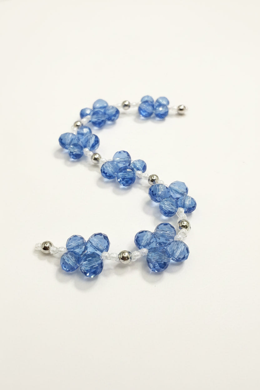 Blue Butterfly - Crystal Glass Beaded Bracelet with Silver Accents