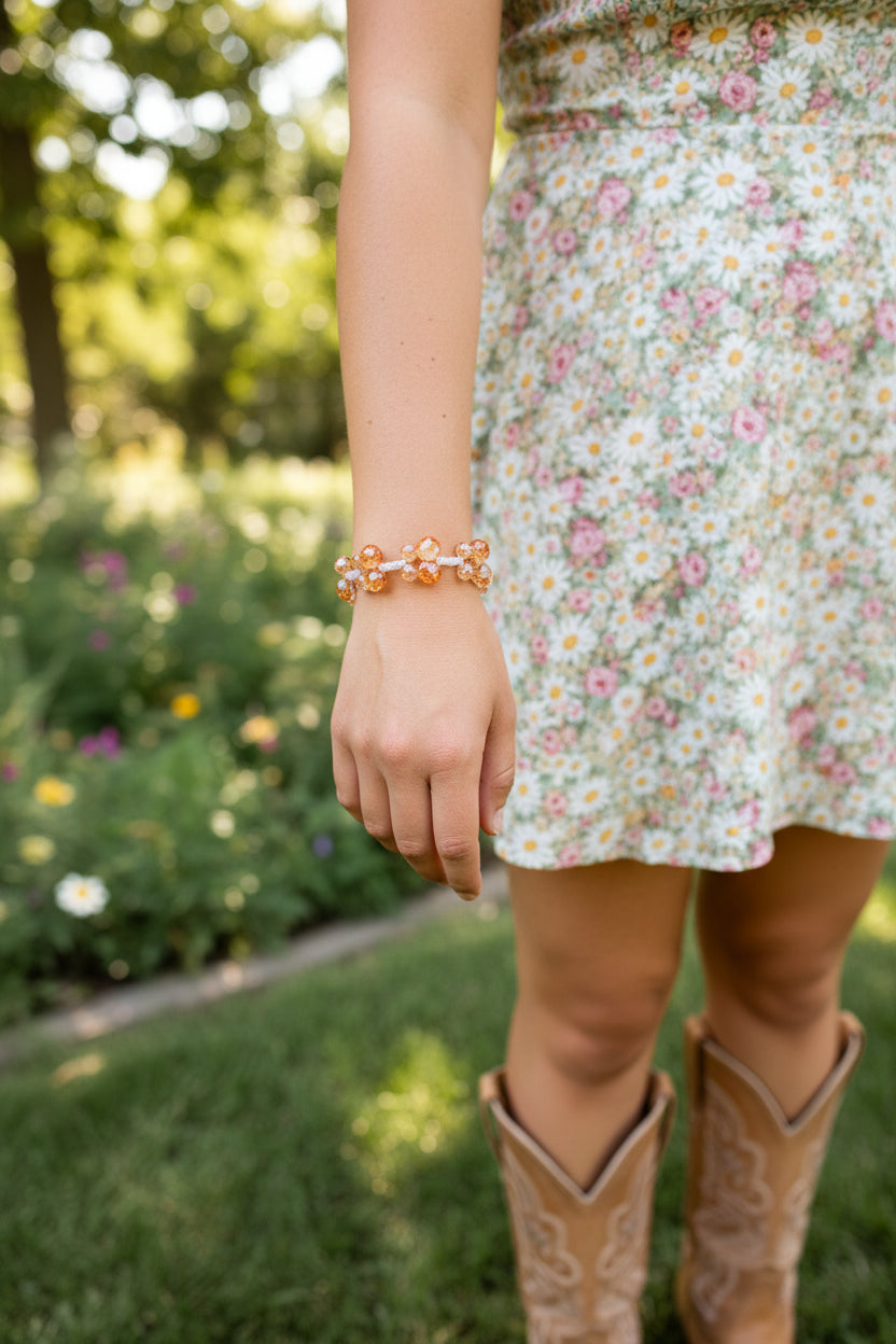 BRONZE BUTTERFLIES - Crystal Glass Beaded Bracelet