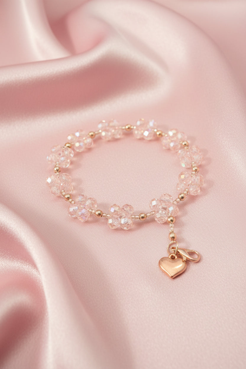 Rose Butterflies - Rose Gold and Pink Crystal Beaded Bracelet
