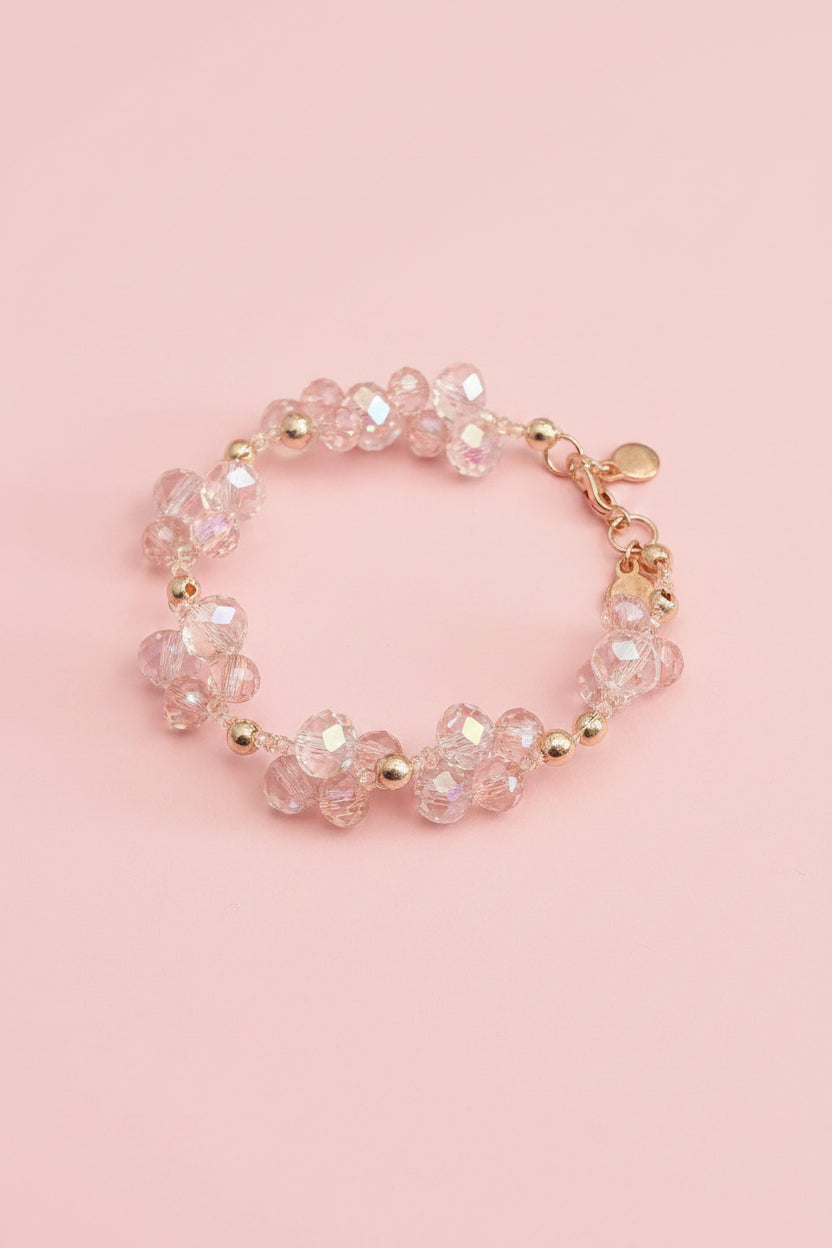 Rose Butterflies - Rose Gold and Pink Crystal Beaded Bracelet