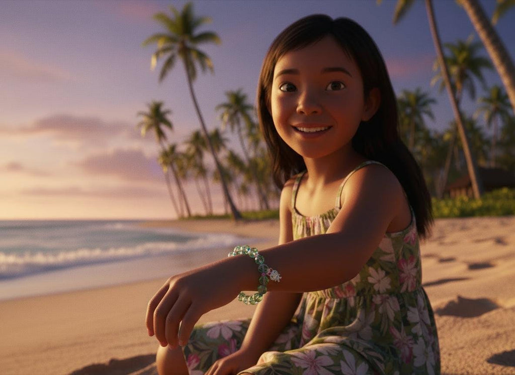 Beaded bracelet with a charm on a dark gray background