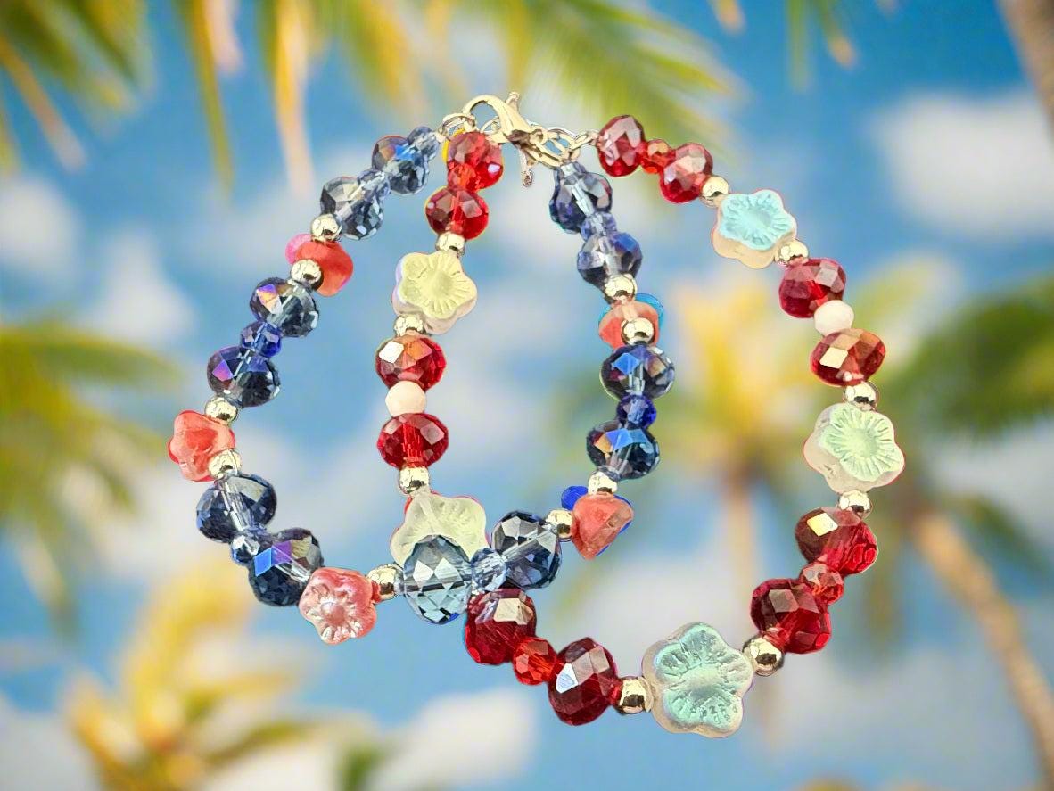 Colorful beaded bracelet on a black background