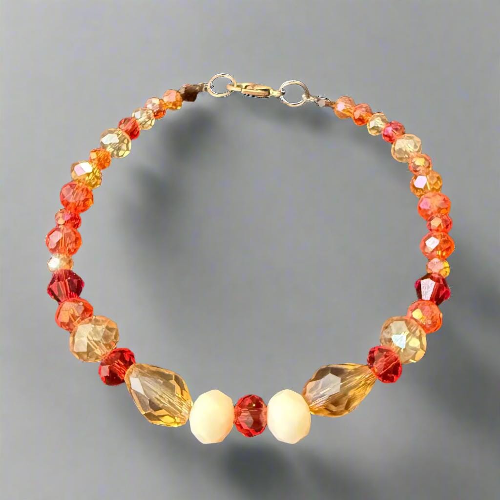 Beaded bracelet with multicolored beads on a dark textured background