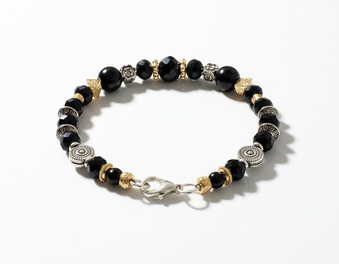 ANCIENT&quot; Mixed Metal Glass Bead and Crystal Bracelet