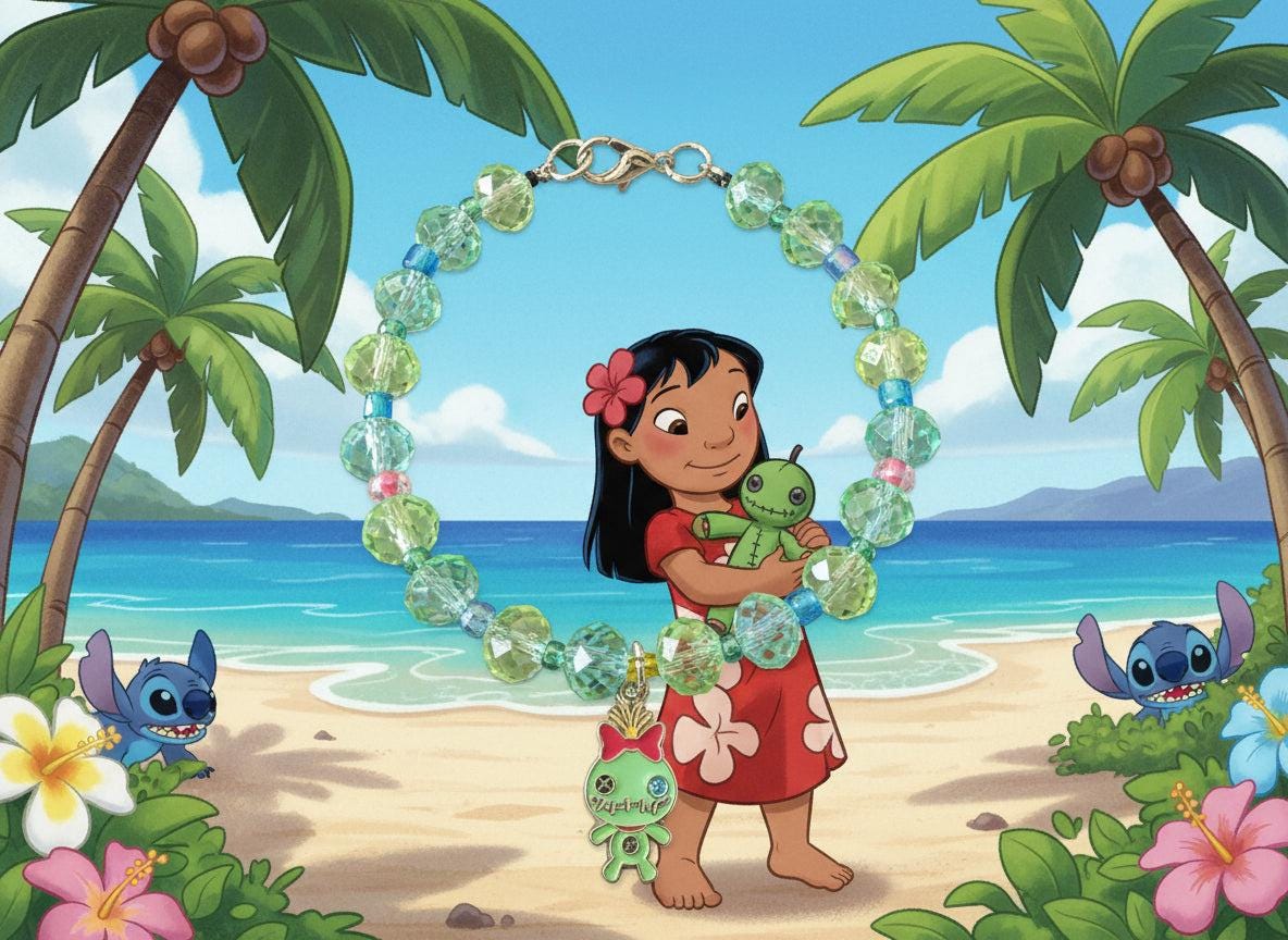 Beaded bracelet with a small charm on a dark textured background