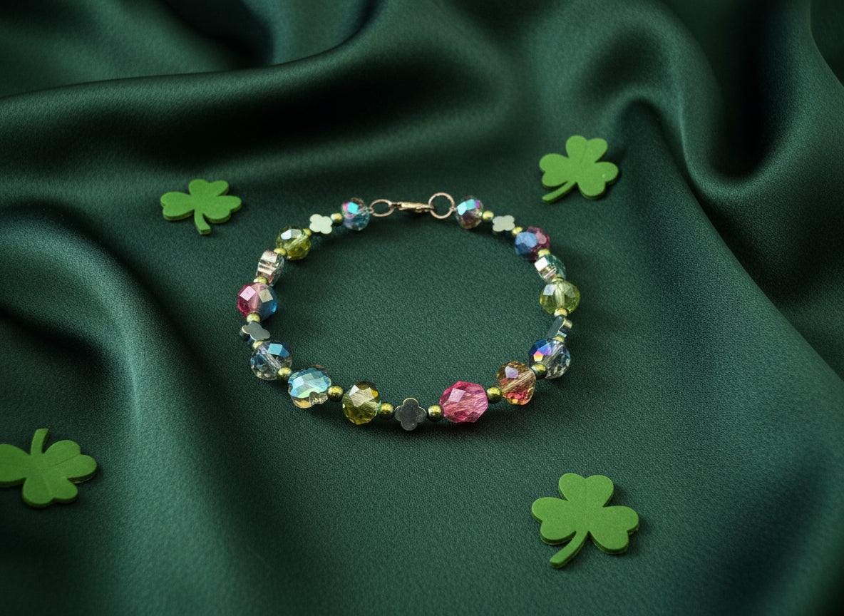Multicolored beaded bracelet on a dark textured surface