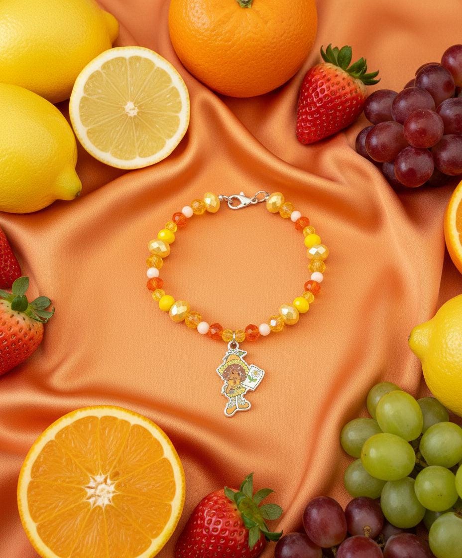 Beaded bracelet with a colorful charm on a dark textured background