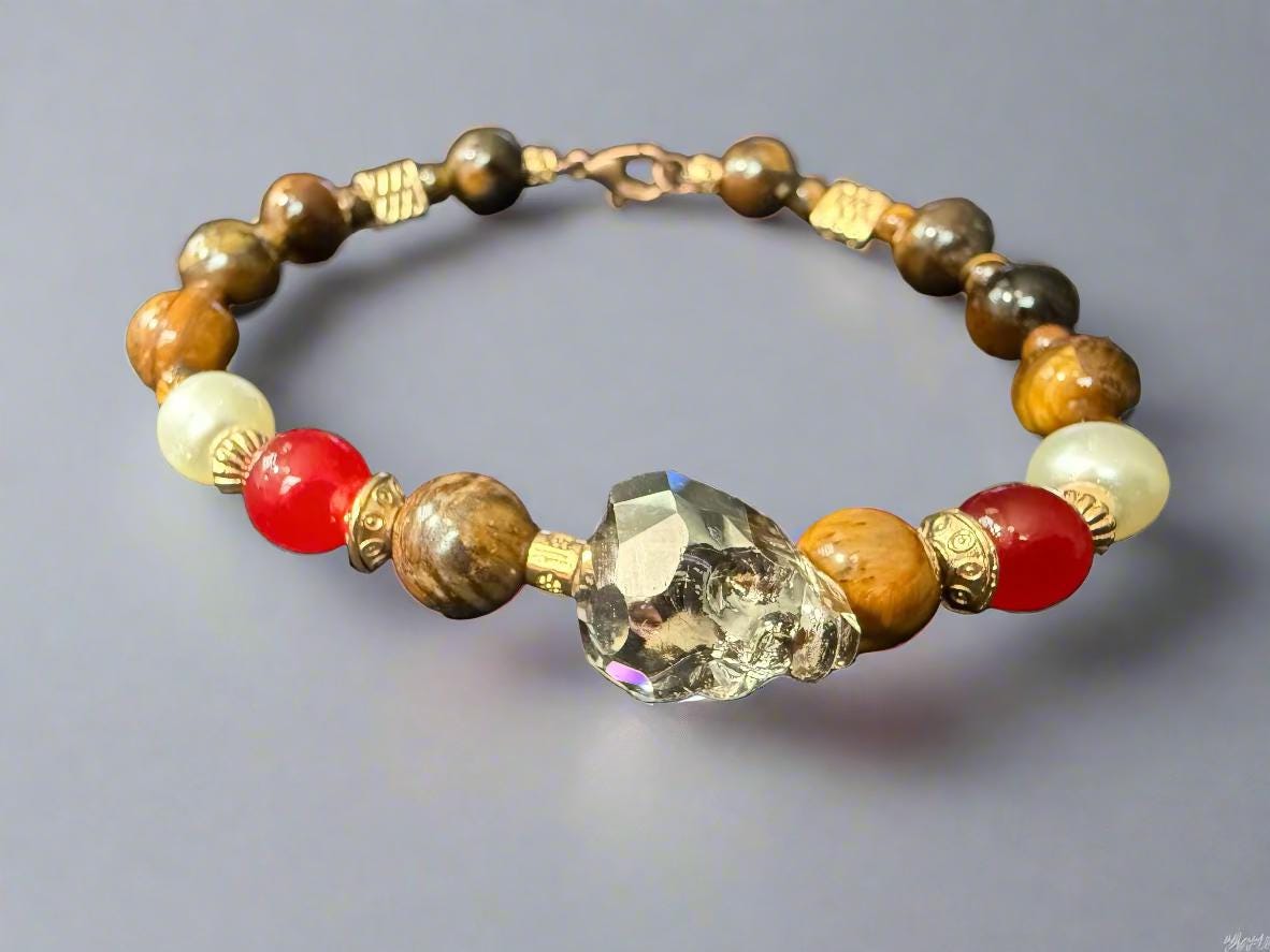 Beaded bracelet with multicolored beads on a black background