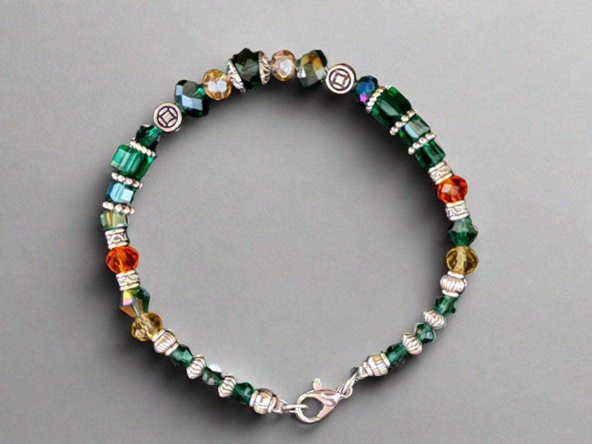 Multicolored beaded bracelet on a black background